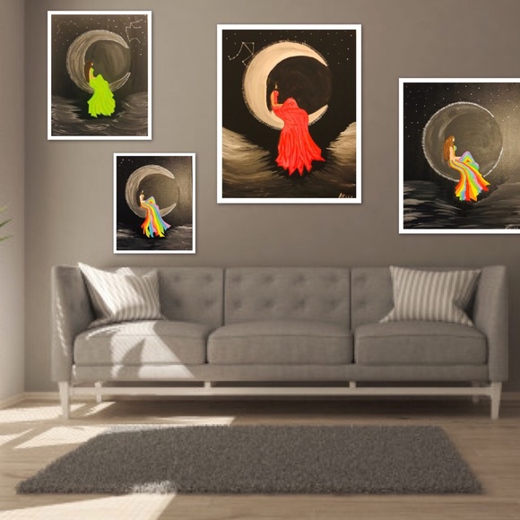 CUSTOM Zodiac Girl on Moon Nautical Boho Painting - Picture 3 of 8